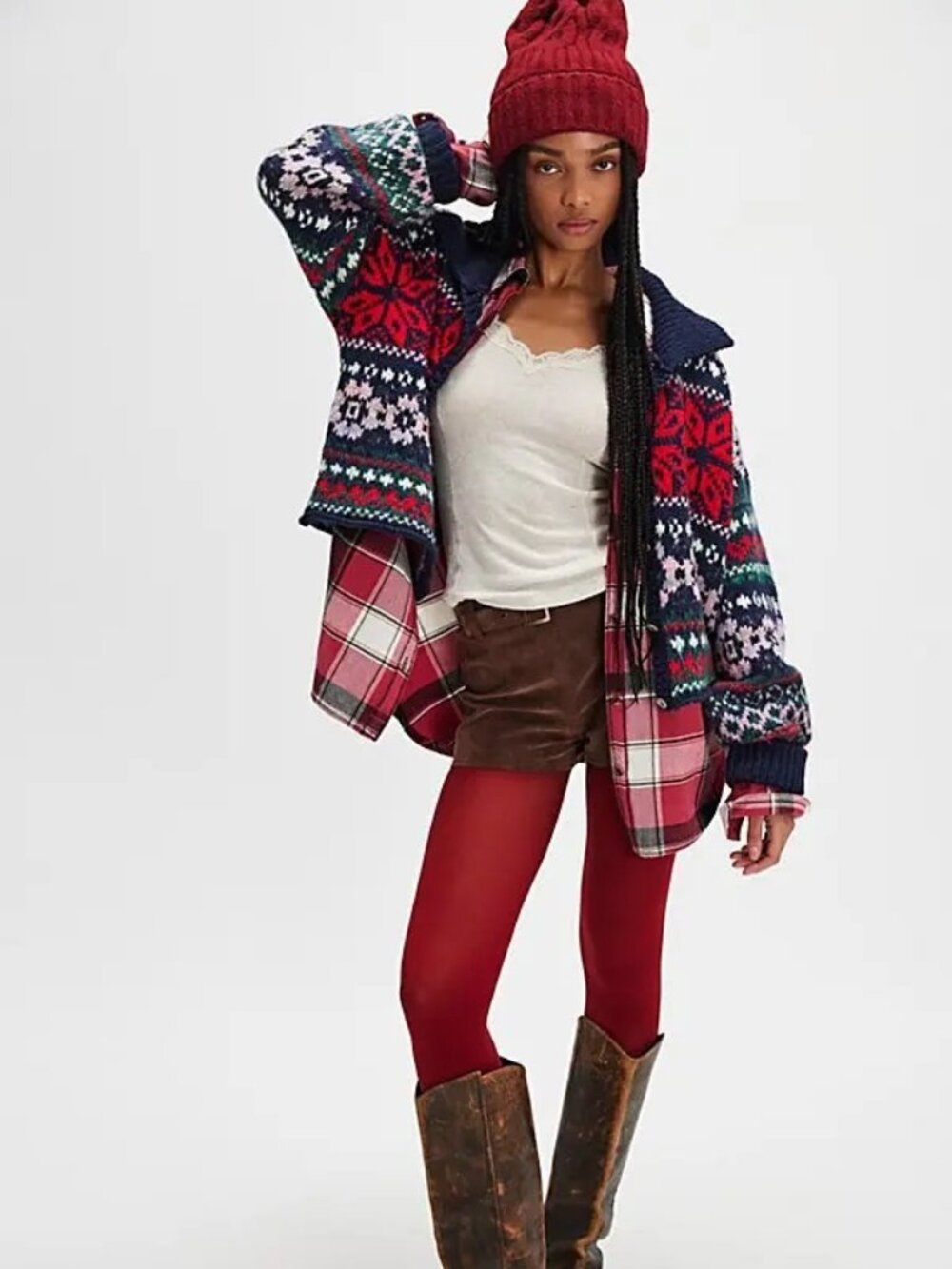 Free People Snowdrift Fairisle Knit Collar Cardigan NEW